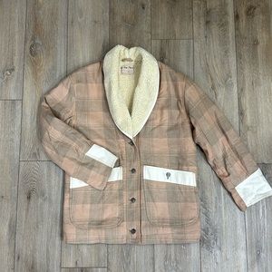 We The Free By Free People Woodlands Plaid Sherpa Jacket Beige